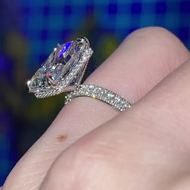 Jzora Handmade Radiant Cut Diamond Sterling Silver Engagement Ring