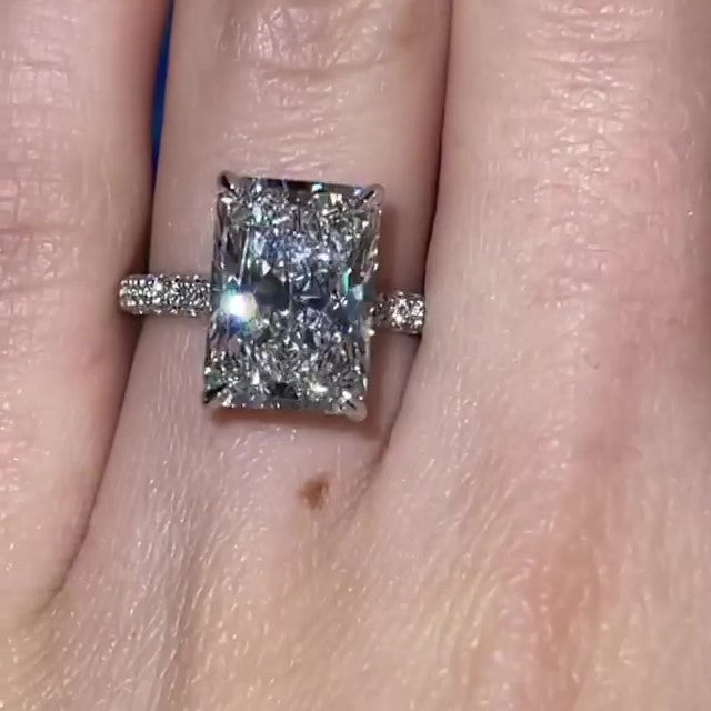 Jzora Handmade Radiant Cut Diamond Sterling Silver Engagement Ring