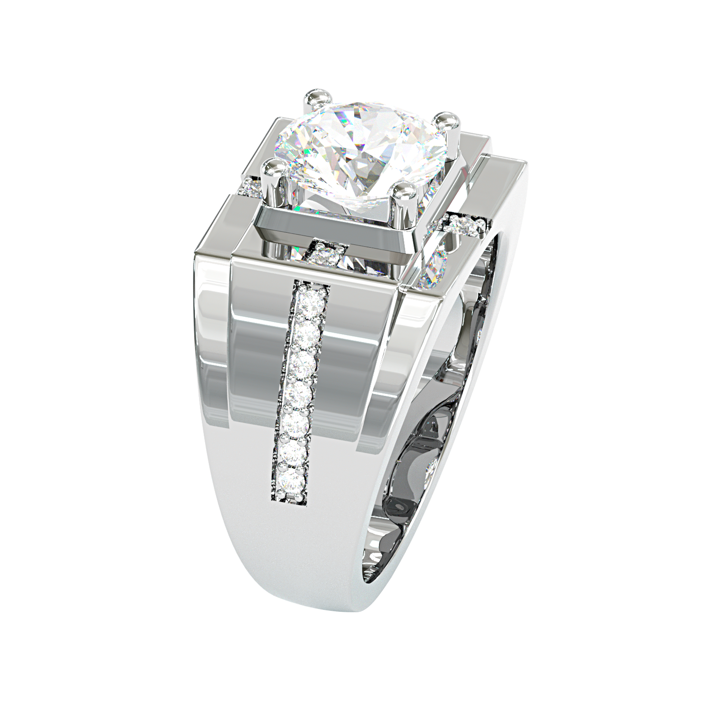 Jzora handmade geometric round cut bold brilliance men's ring