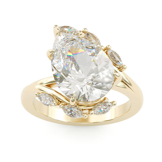 Jzora handmade gold color pear cut timeless sparkle sterling silver ring