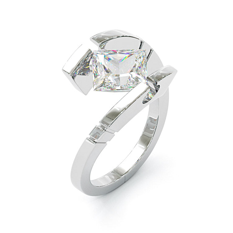 Jzora handmade 3ct princess cut moissanite unique sterling silver ring