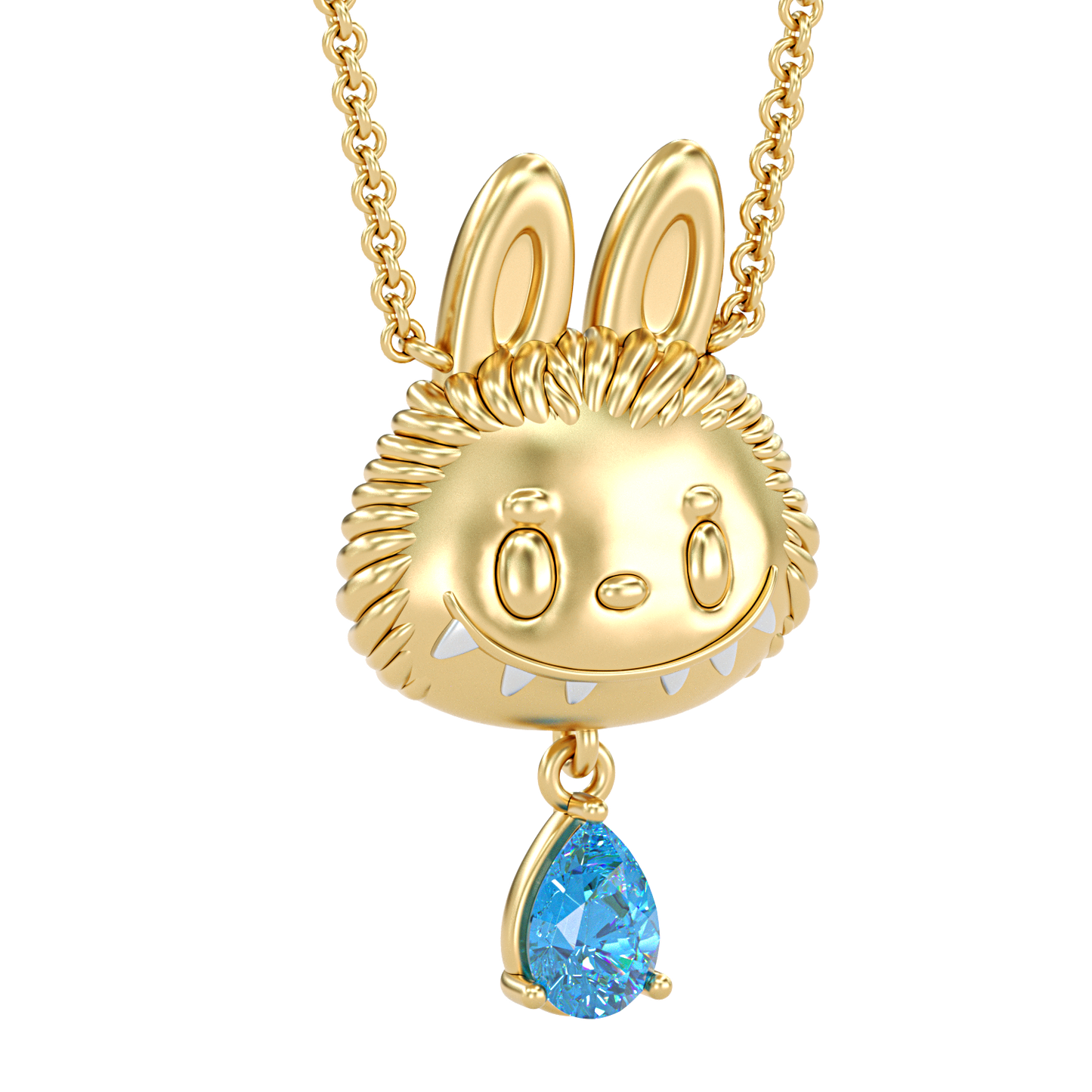 Jzora handmade grinning elf pear shaped pendant sterling silver necklace