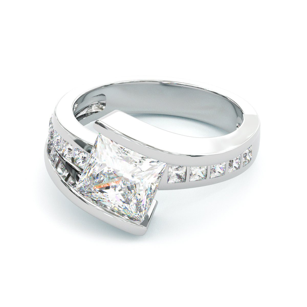 Jzora handmade princess cut modern architectural style sterling silver ring