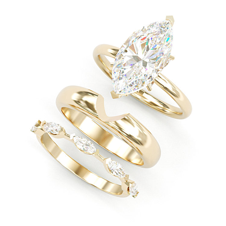 Jzora handmade 3ct gold-color marquise cut chic 3pcs sterling silver ring set