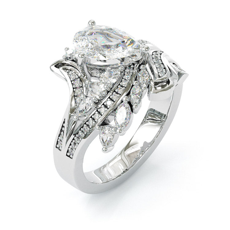 Jzora handmade pear cut wave design brilliant sterling silver ring