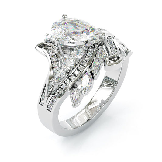 Jzora handmade pear cut wave design brilliant sterling silver ring