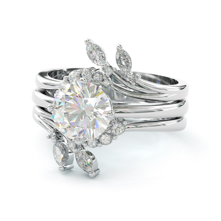 Jzora handmade round cut brilliant sterling silver ring set