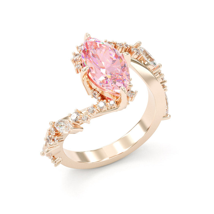 Jzora handmade L-Rhodolite 3ct marquise cut fashion sterling silver ring