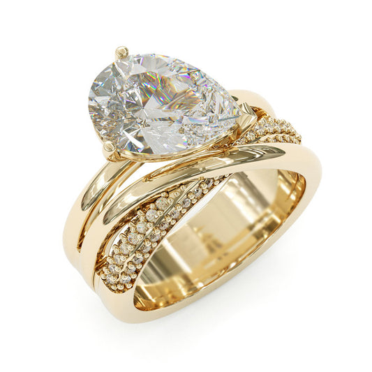 Jzora handmade 4ct gold pear cut classic sterling silver ring