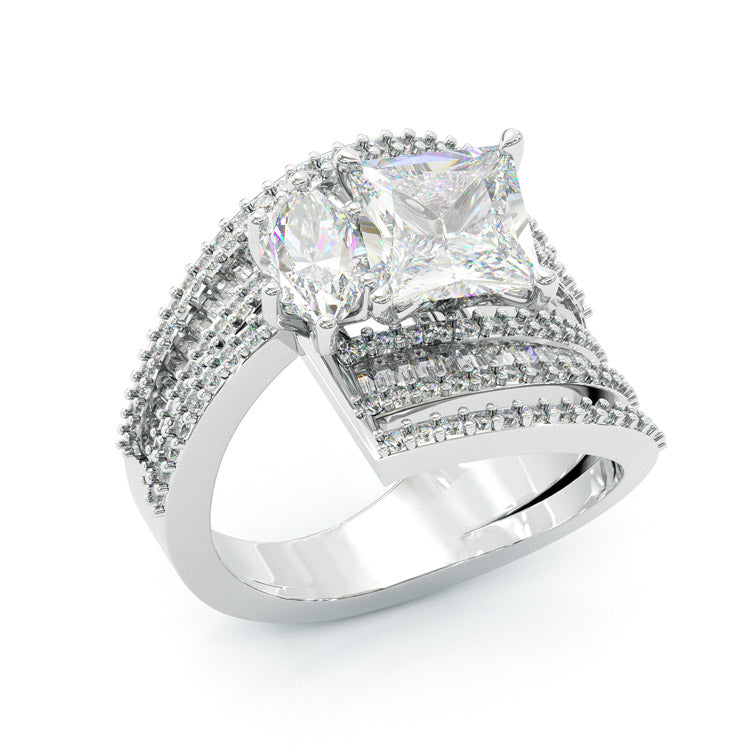 Jzora handmade radiant&marquise cut sterling silver ring