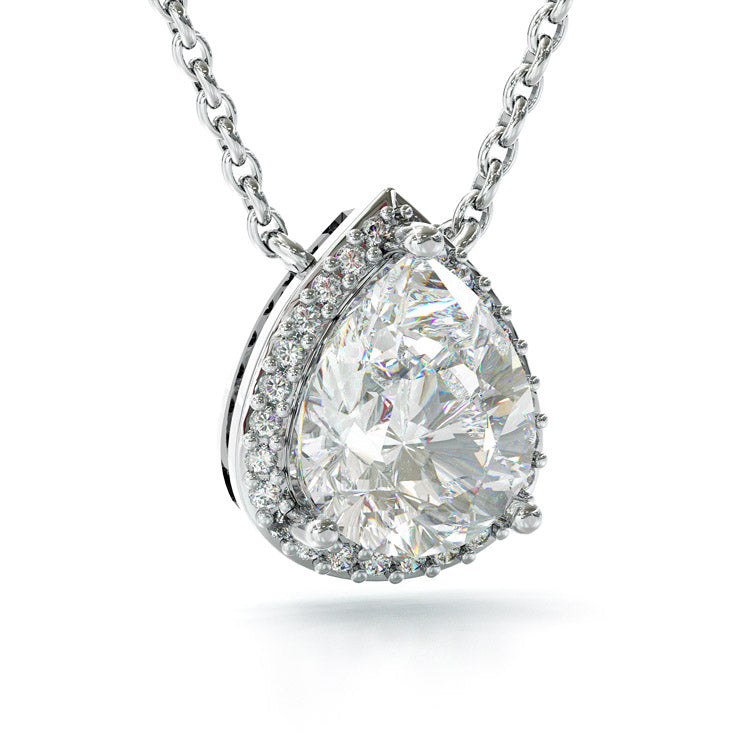 Jzora handmade 3ct pear cut halo elegant sterling silver necklace
