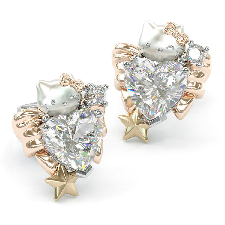 Jzora handmade 1ct heart shape hello kitty sterling silver earrings