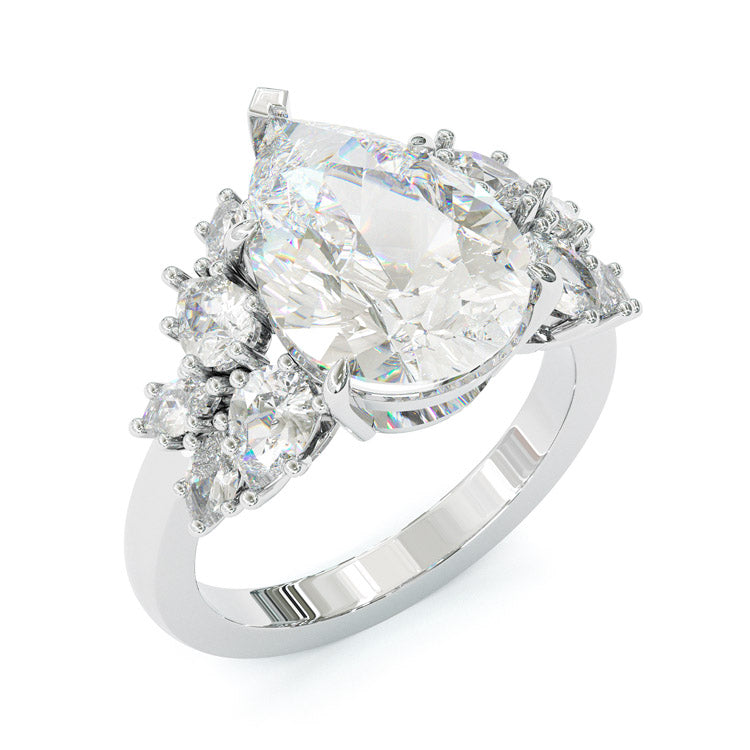 Jzora handmade exquisite pear cut cluster design sterling silver ring