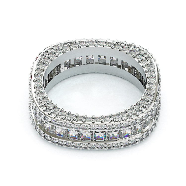 Jzora luxury radiant & round cut sterling silver wedding women's band