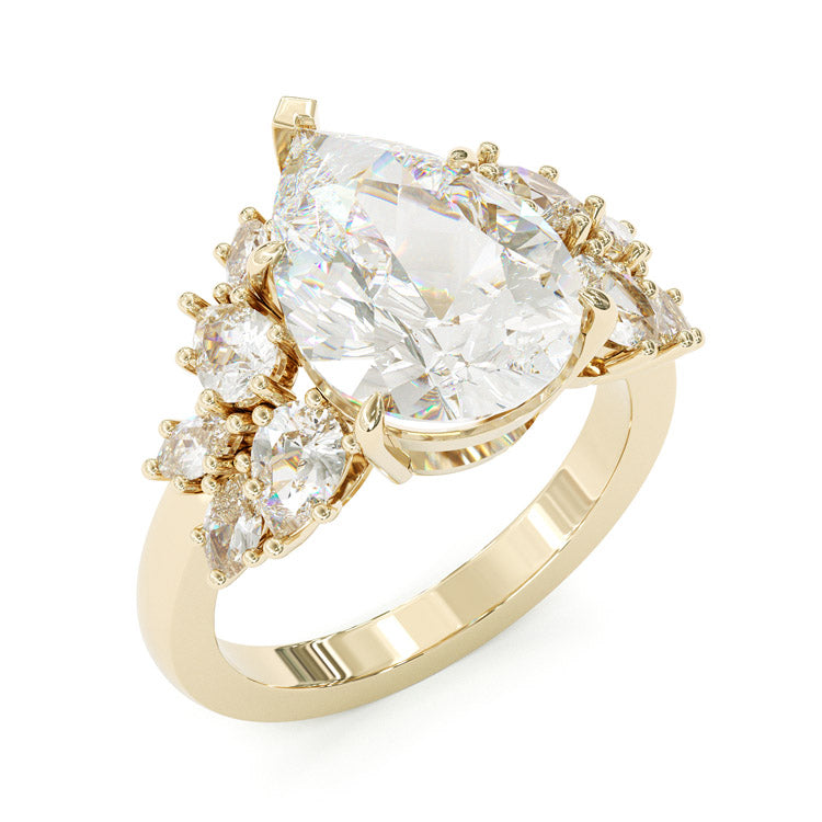 Jzora handmade exquisite pear cut cluster design sterling silver ring