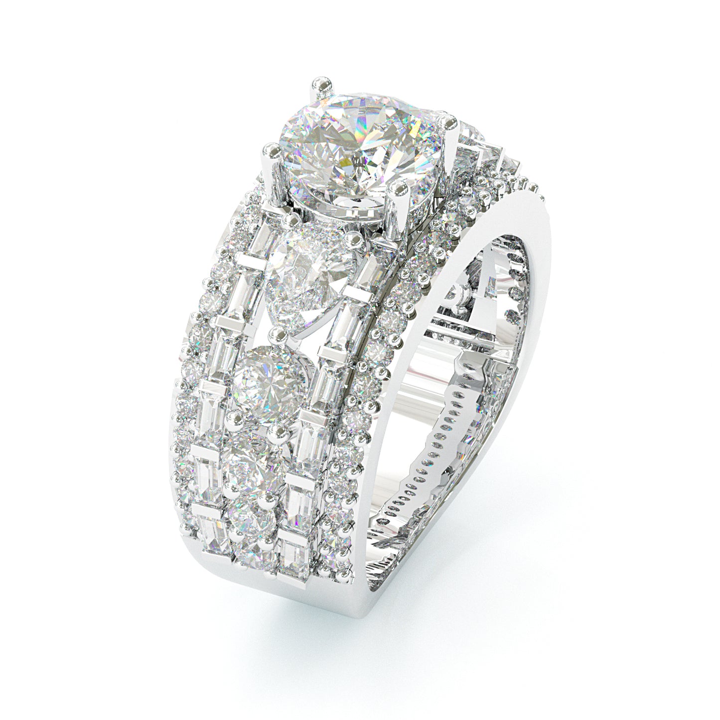 Jzora handmade luxury & sparkling round brilliant cut Moissanite pavé statement ring