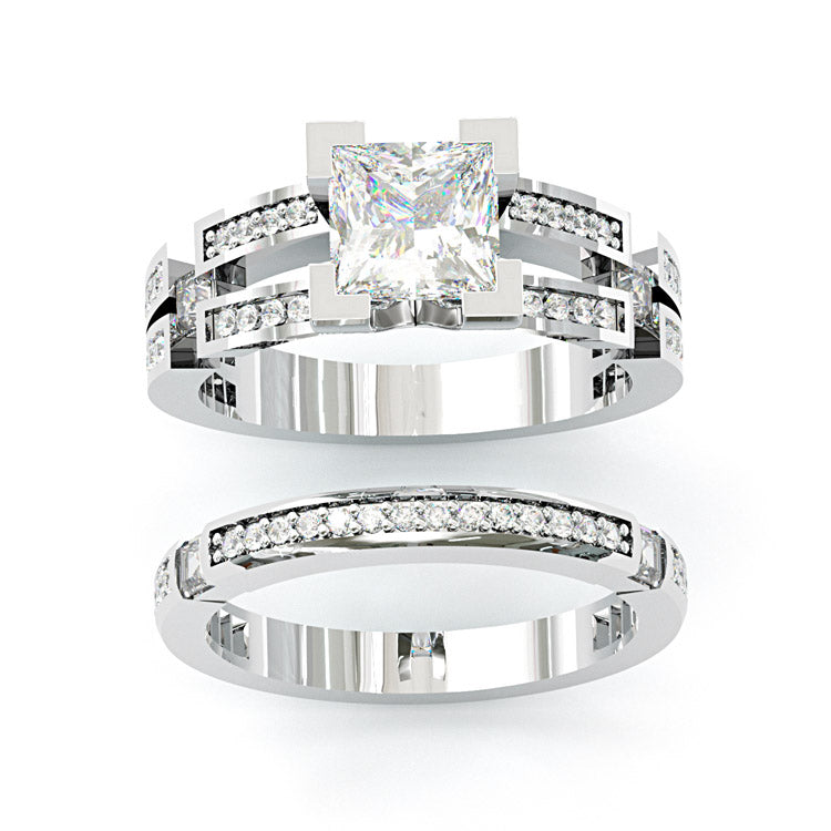 Jzora handmade 2.5ct princess cut moissanite modern sterling silver ring set
