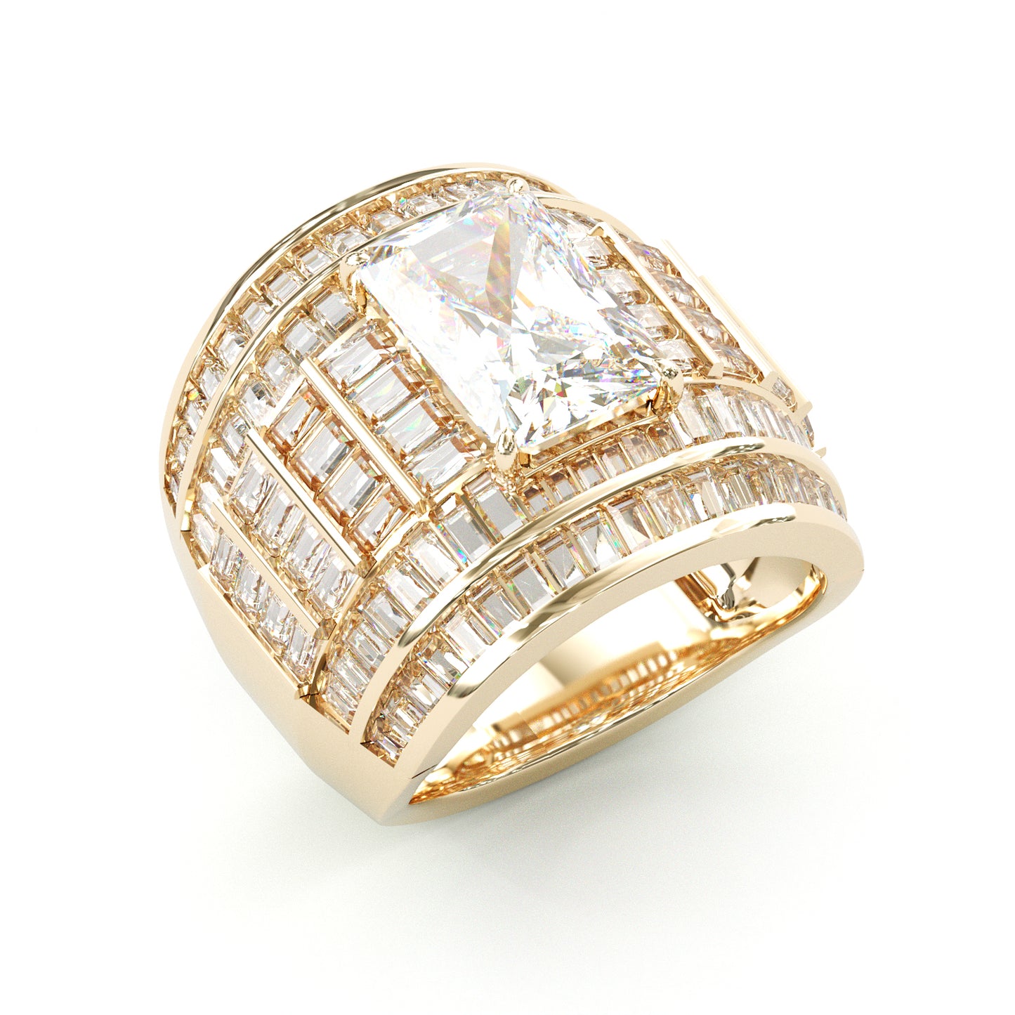 Jzora handmade massive emerald cut men's bold wide band ring