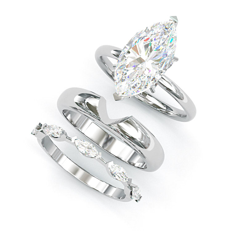 Jzora handmade 3ct gold-color marquise cut chic 3pcs sterling silver ring set