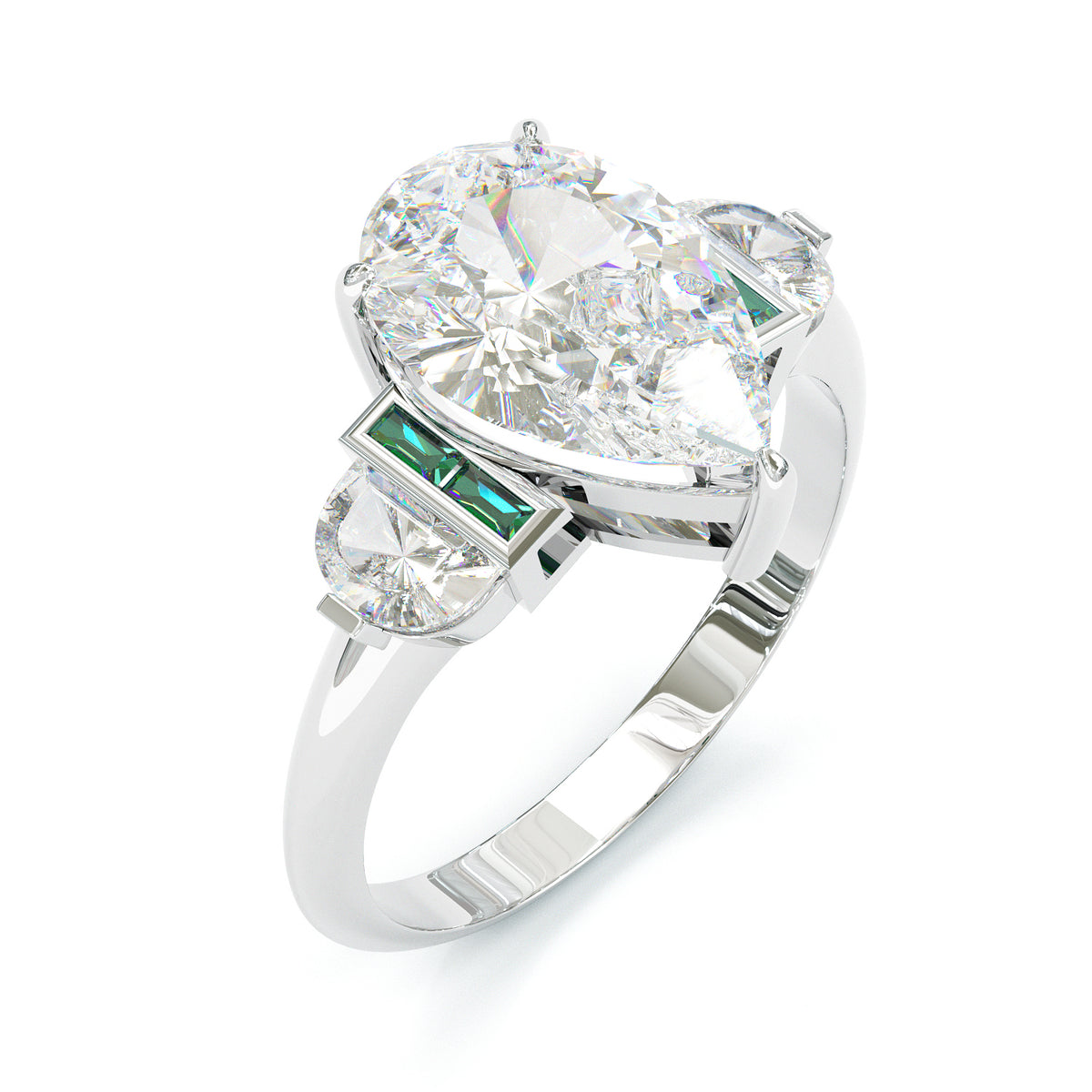 Jzora handmade gold-color pear cut with emerald accents sterling silver ring