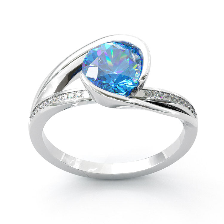 Jzora handmade 3ct blue topaz round cut unique sterling silver ring