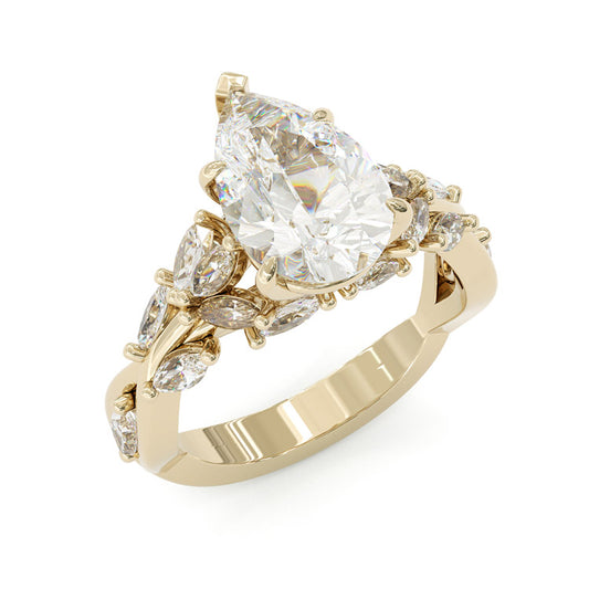Jzora handmade 3ct gold-color pear cut chic sterling silver ring