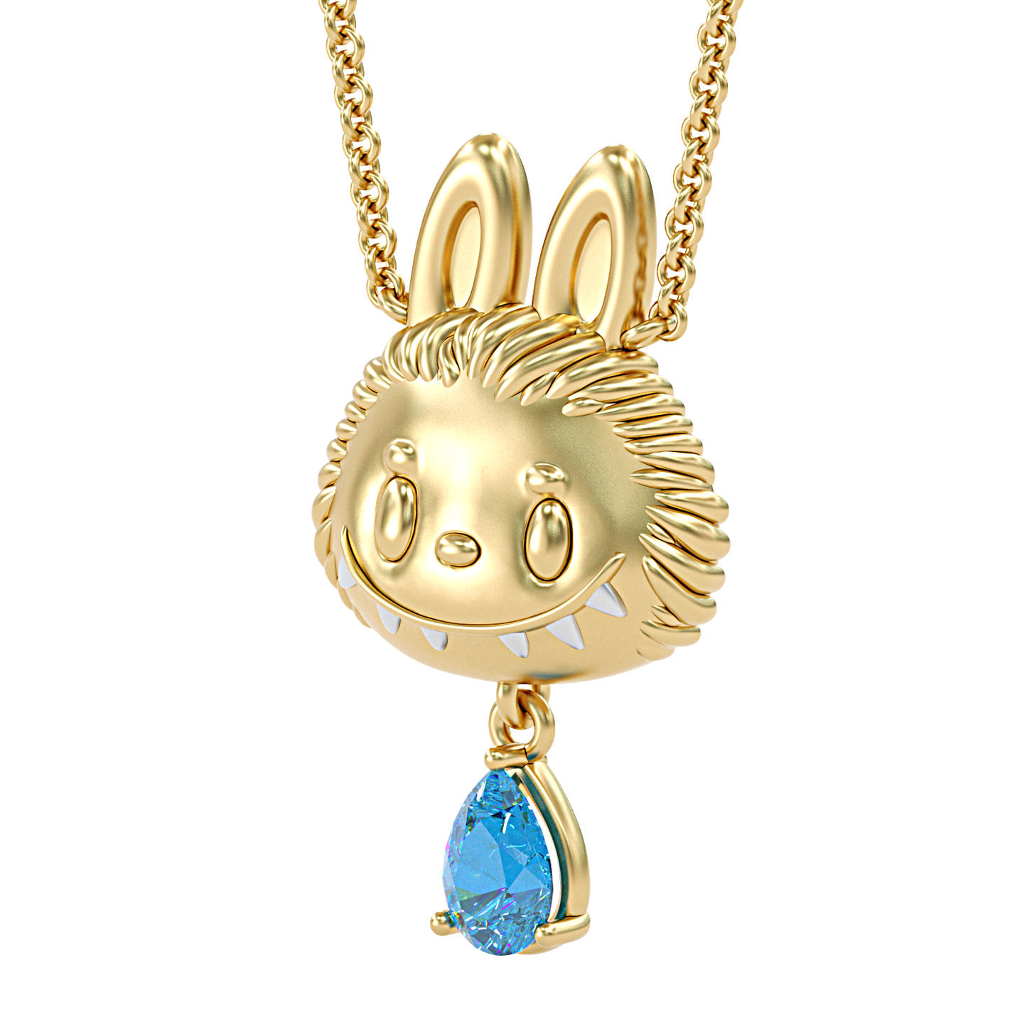 Jzora handmade grinning elf pear shaped pendant sterling silver necklace
