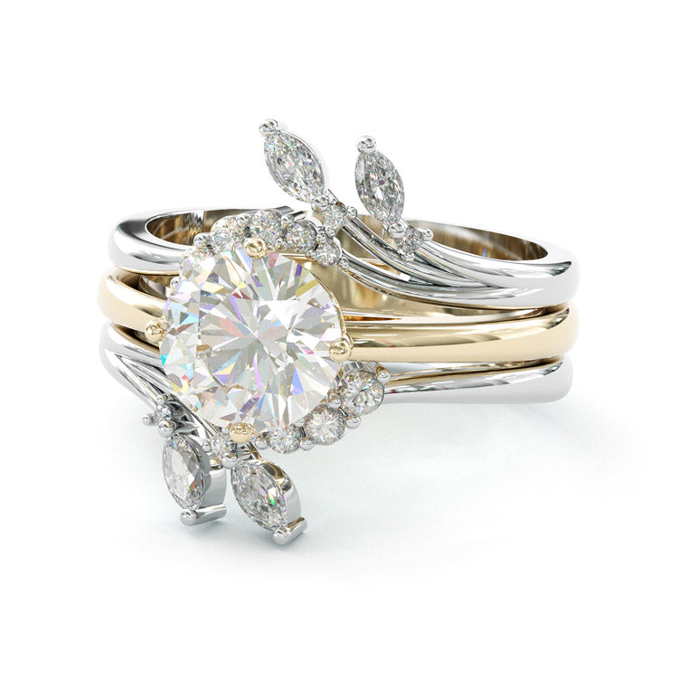 Jzora handmade round cut brilliant sterling silver ring set