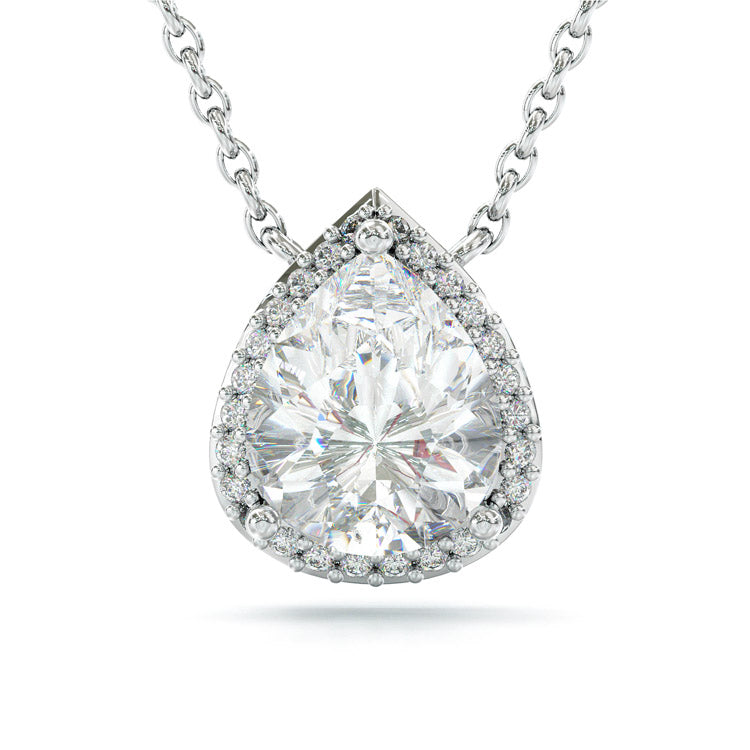 Jzora handmade 3ct pear cut halo elegant sterling silver necklace