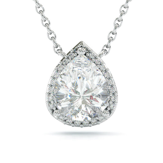 Jzora handmade 3ct pear cut halo elegant sterling silver necklace