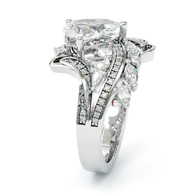 Jzora handmade pear cut wave design brilliant sterling silver ring