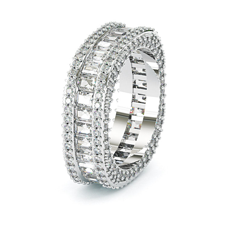 Jzora luxury radiant & round cut sterling silver wedding women's band