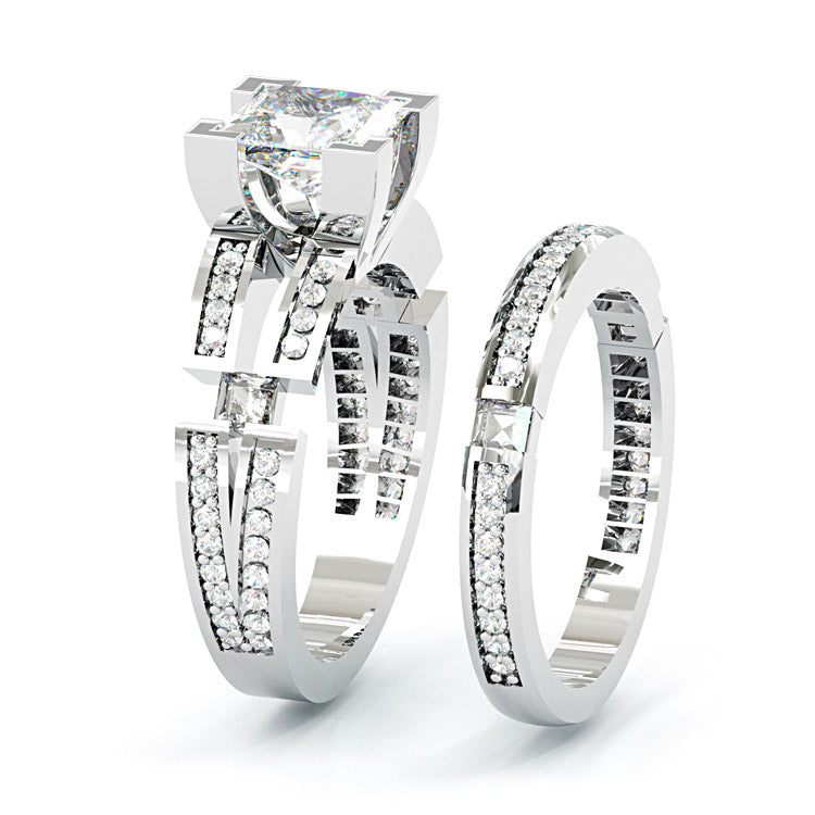 Jzora handmade 2.5ct princess cut moissanite modern sterling silver ring set