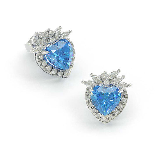 Jzora handmade aqua blue 1ct heart cut classic sterling silver earrings