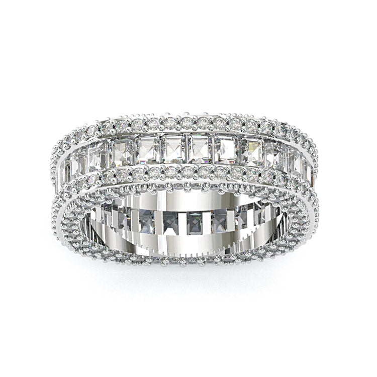 Jzora luxury radiant & round cut sterling silver wedding women's band