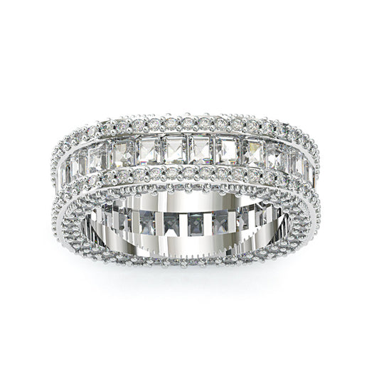 Jzora luxury radiant & round cut sterling silver wedding women's band