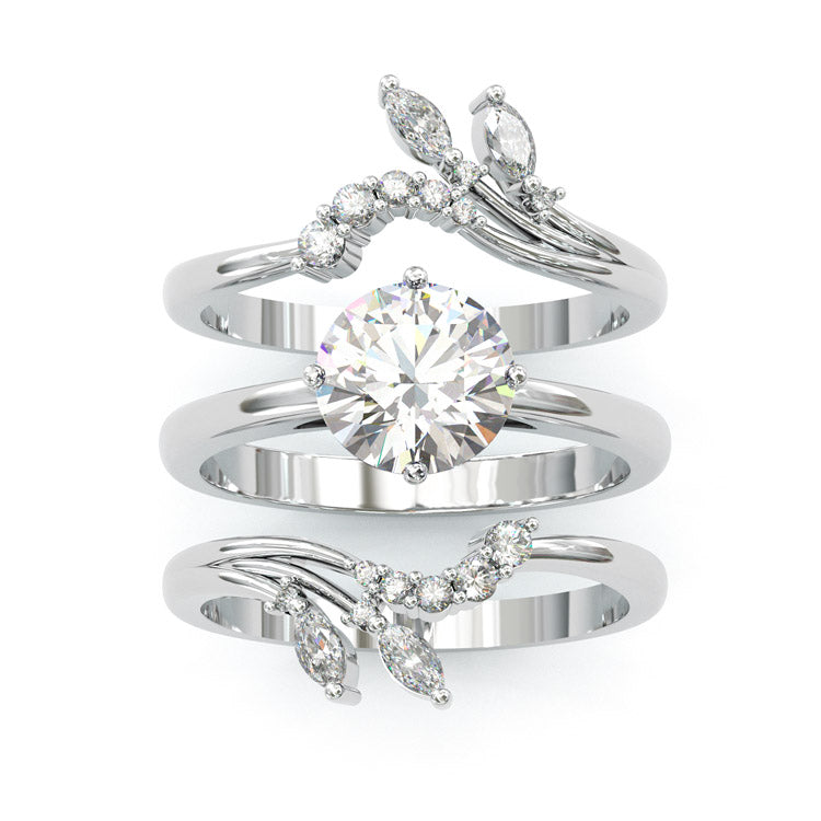 Jzora handmade round cut brilliant sterling silver ring set