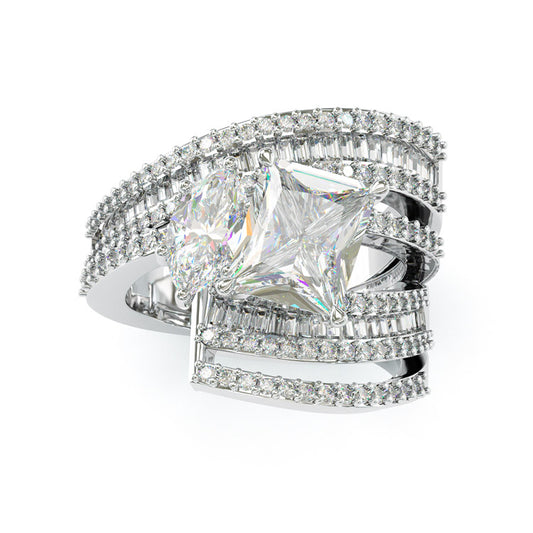Jzora handmade radiant&marquise cut sterling silver ring