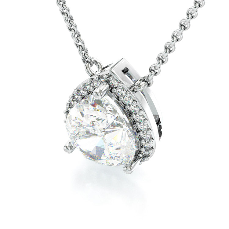 Jzora handmade 3ct pear cut halo elegant sterling silver necklace
