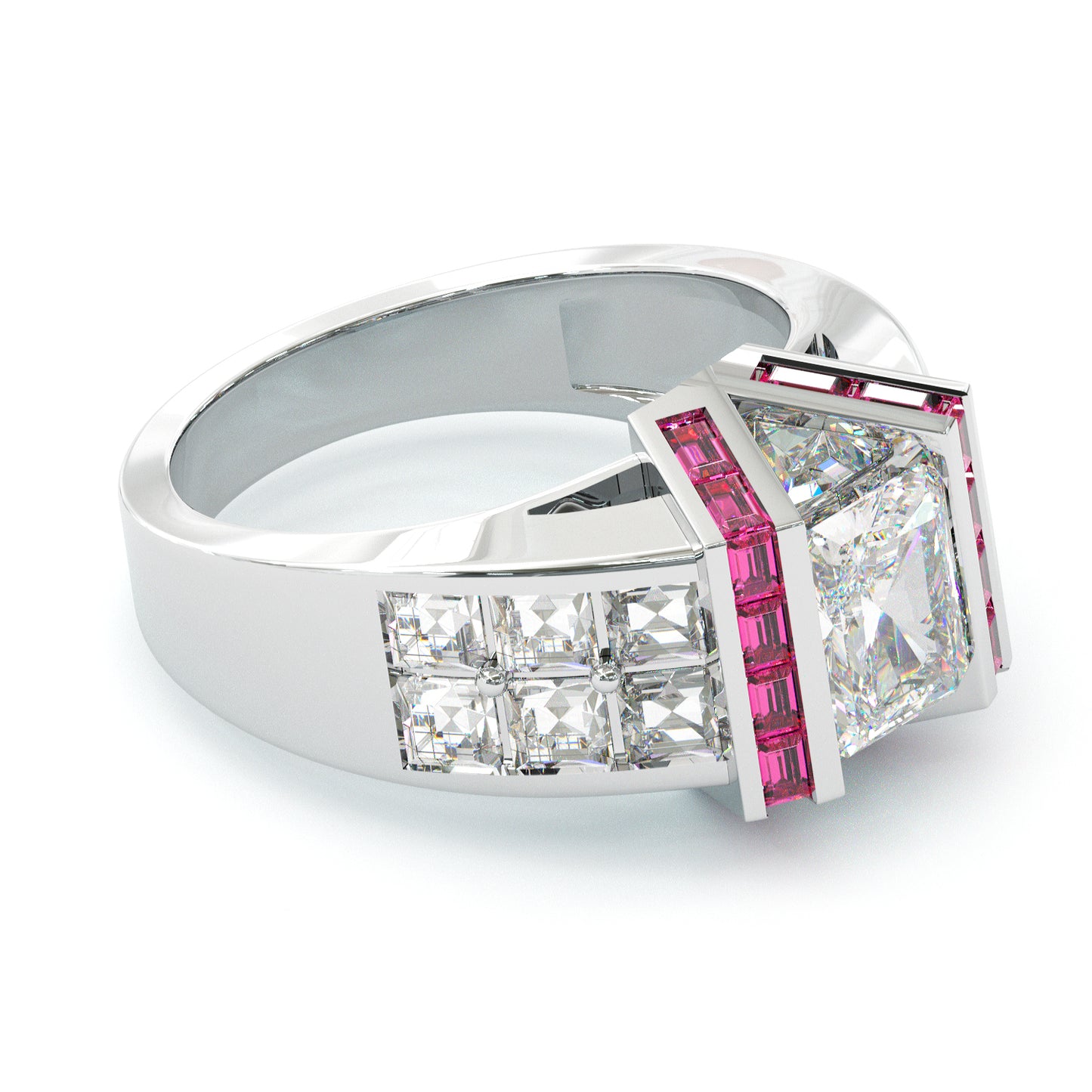 Jzora Handmade Art Deco Skyscraper Inspired Ruby & CZ Gold Plated Vintage Statement Men's Ring