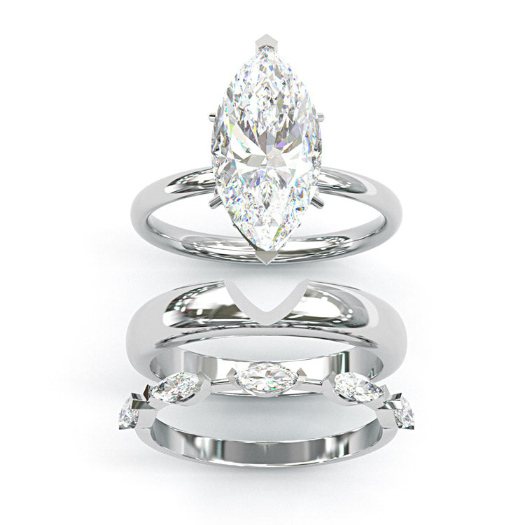 Jzora handmade 3ct gold-color marquise cut chic 3pcs sterling silver ring set