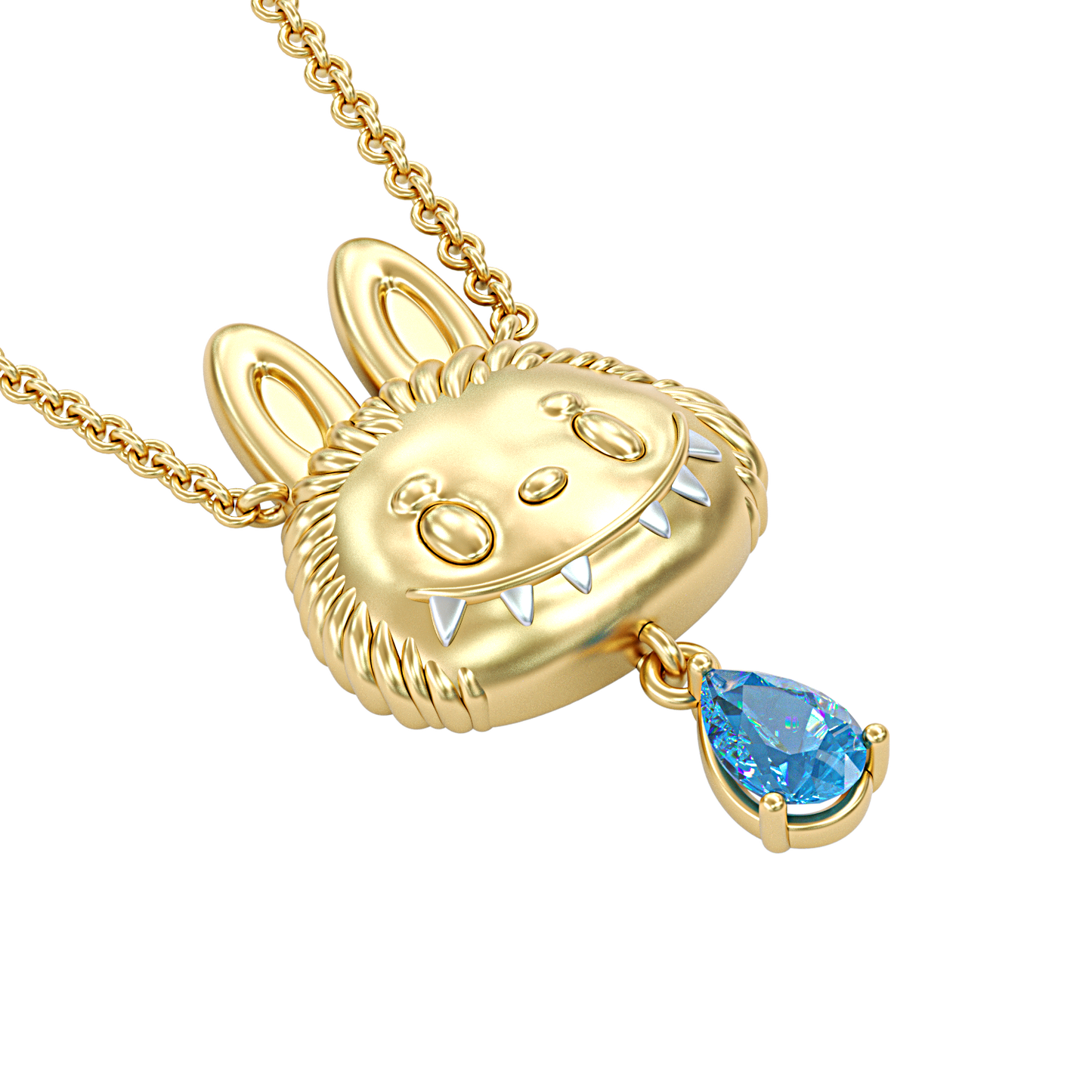 Jzora handmade grinning elf pear shaped pendant sterling silver necklace
