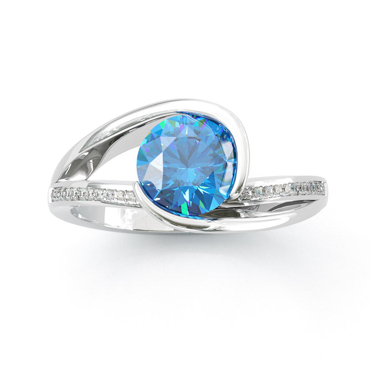 Jzora handmade 3ct blue topaz round cut unique sterling silver ring