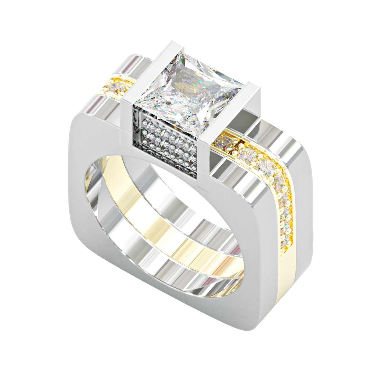 Jzora handmade princess cut geometric two tone men's ringset