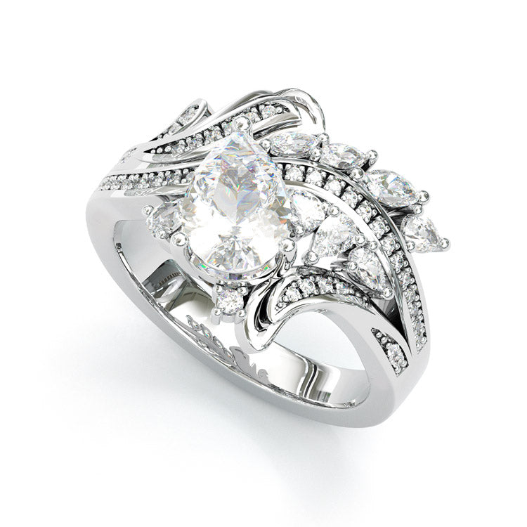 Jzora handmade pear cut wave design brilliant sterling silver ring