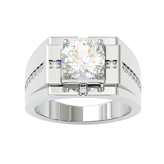 Jzora handmade geometric round cut bold brilliance men's ring