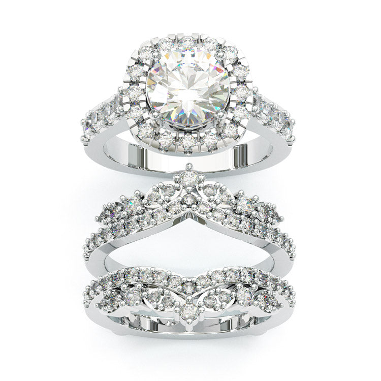 Jzora handmade 2ct round cut halo sterling silver ring set