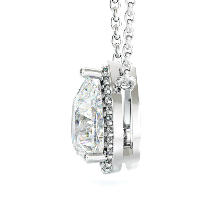 Jzora handmade 3ct pear cut halo elegant sterling silver necklace