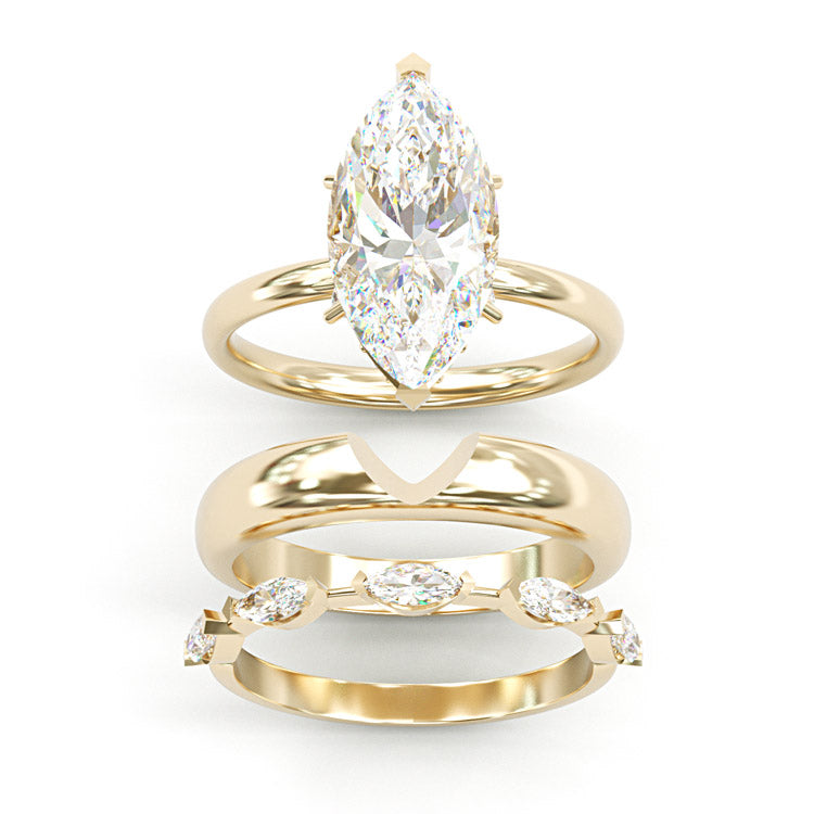 Jzora handmade 3ct gold-color marquise cut chic 3pcs sterling silver ring set