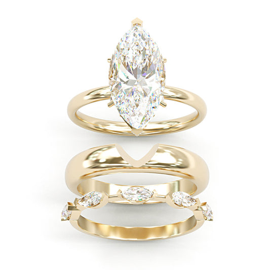 Jzora handmade 3ct gold-color marquise cut chic 3pcs sterling silver ring set